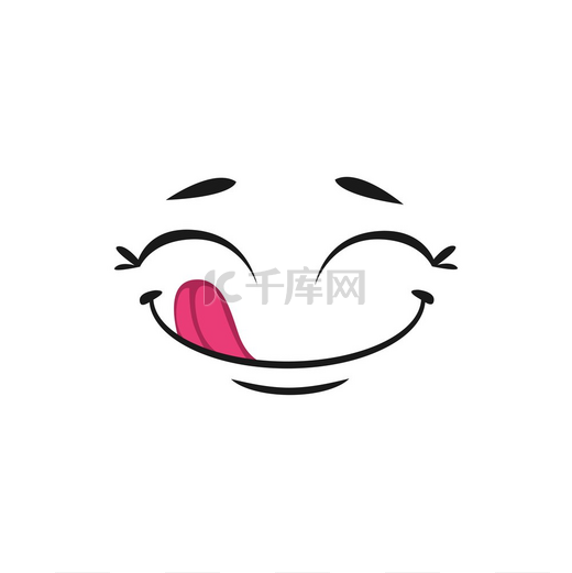 微笑着用舌头孤立高兴的表情符号矢量社交网络表情符号线条艺术风格的时尚微笑美味的表情符号语音泡泡或聊天机器人美味的食物享受美食小吃逗笑的笑脸表情符号孤立笑脸表情图标图片