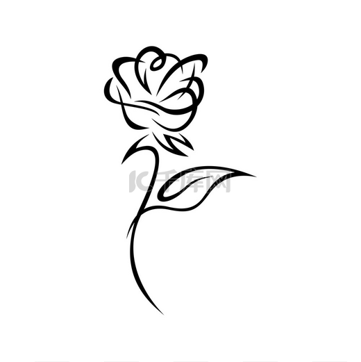 玫瑰花的涂鸦孤立的单色植物矢量花卉纹身设计绽放花蕾与树叶玫瑰花隔离涂鸦纹身设计图片