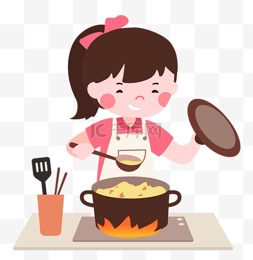 女学生劳动下厨炖汤图片