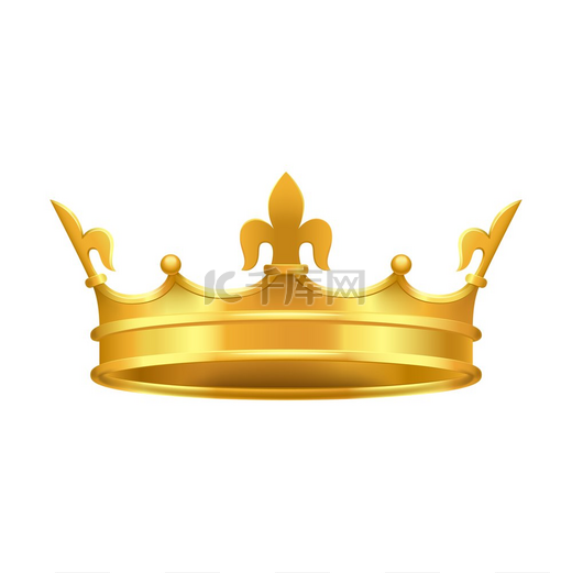 在白色上隔离的金色皇冠特写国王的伟大主题装饰着奢华的装饰物平面风格的矢量插图红蓝宝石金冠特写图片
