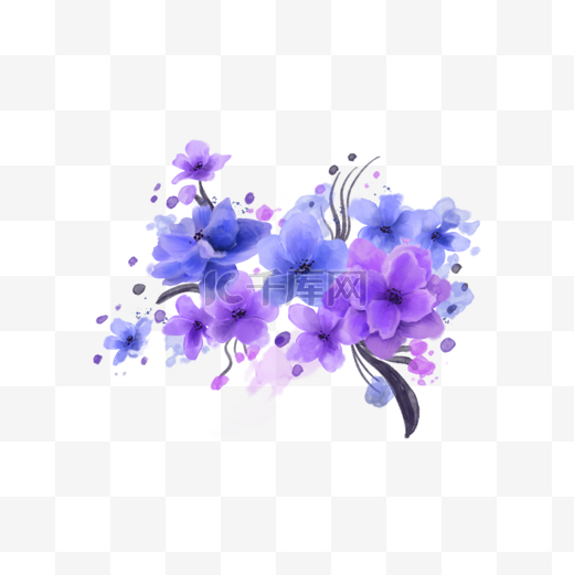 蓝紫色紫罗兰水彩花卉剪贴画图片