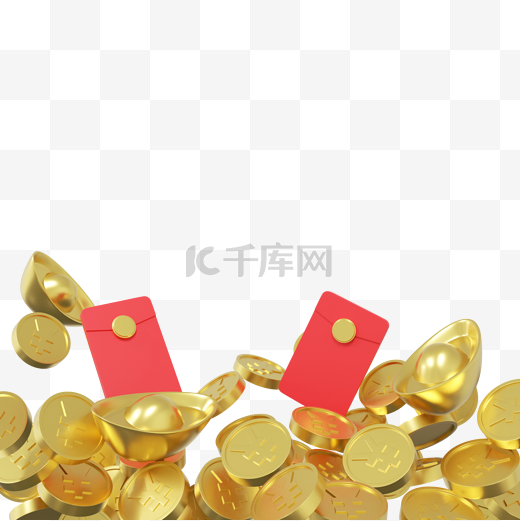 3DC4D立体金币红包底边图片