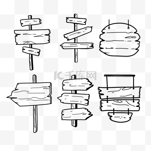木头指示牌黑白速写线稿图片