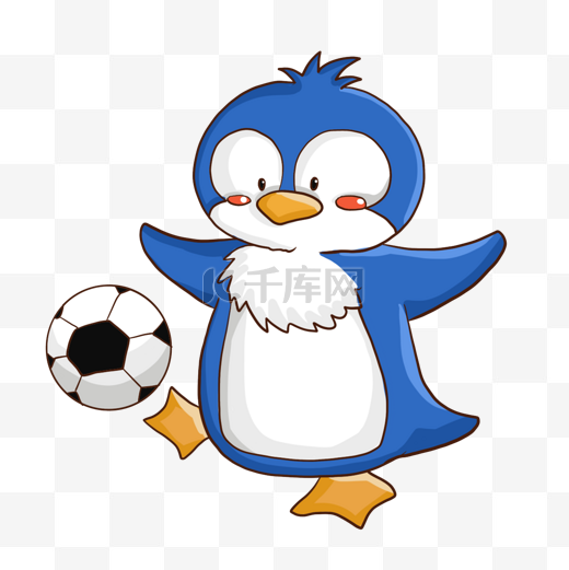 可爱蓝色小企鹅踢足球运动形象图片