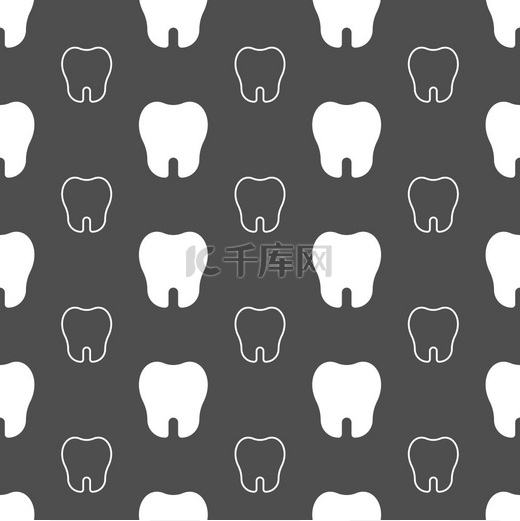 牙医的牙齿图案牙齿壁纸上有微笑和臼齿卫生员刷护理和口腔线条和白色轮廓元素在深色背景上相互隔离包装纸矢量无缝背景牙医的牙齿图案带微笑的牙科壁纸图片
