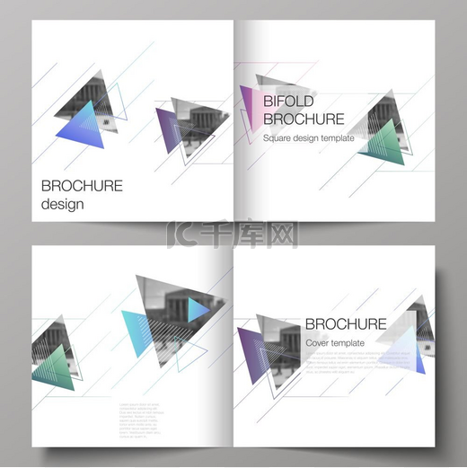 方形设计双折小册子、杂志、传单、小册子的两个封面模板的可编辑布局的矢量插图。图片