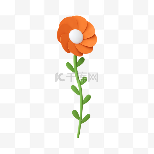 橙色C4D立体唯美剪纸花植物图片
