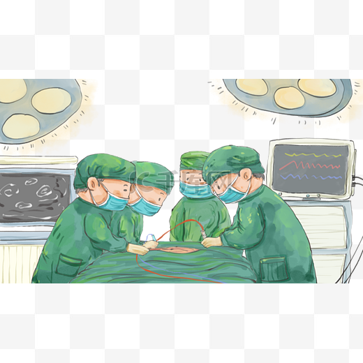 医疗医生手术医学手绘手术室场景治病图片