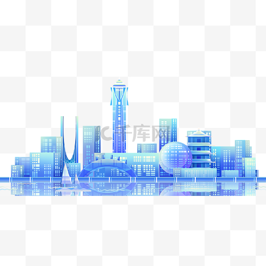 扁平杭州都市地标蓝色图片