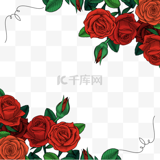 红色玫瑰复古花卉边框图片