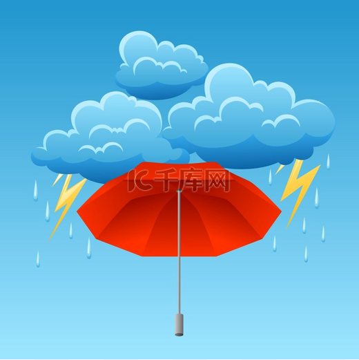 雷暴背景伞云雨和闪电的插图背景是雷暴和雨伞图片