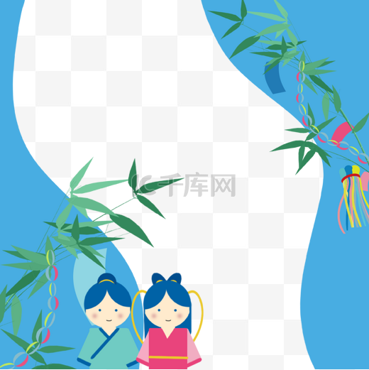 蓝色方形日本七夕祭边框图片