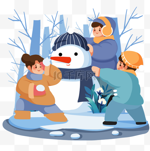 二十四节气立冬玩雪堆雪人图片