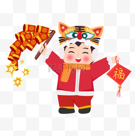 新年福娃孩子儿童放鞭炮图片