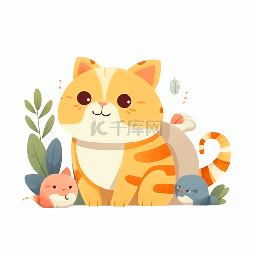 猫咪动物扁平风插画可爱小动物图片