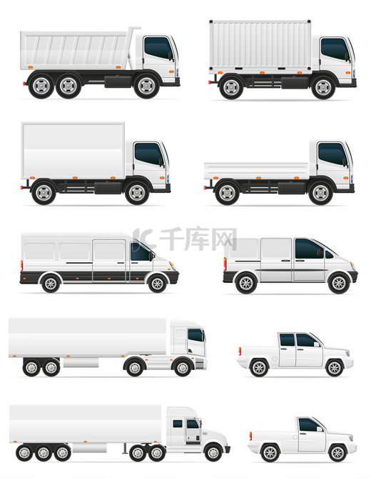 一套图标汽车和卡车运输货物矢量错觉图片
