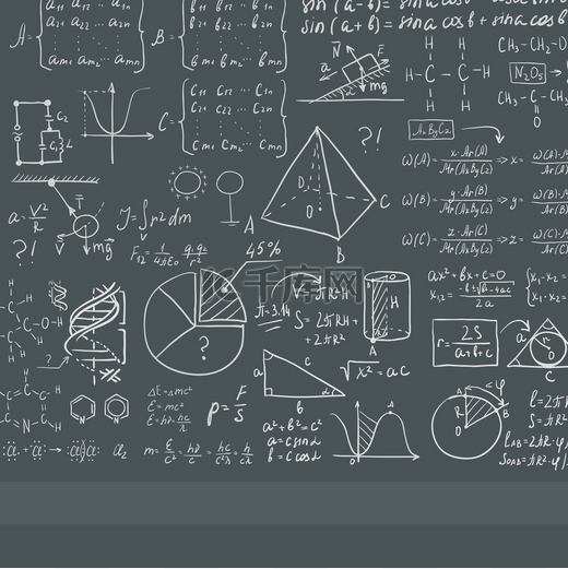 Background of white blackboard with mathematical equations.图片
