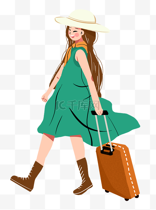 旅行出游踏青春游女孩拉行李箱图片