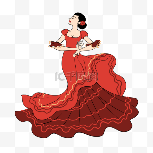 西班牙舞者弗拉门戈红色舞服图片