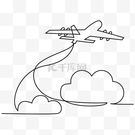 线条画日常用品飞机和云朵图片