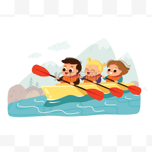 独木舟上的孩子暑期活动。学童皮划艇.图片