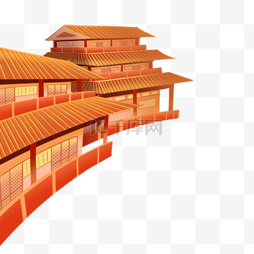 中国风古风国潮风描线描金建筑古建筑宫殿图片