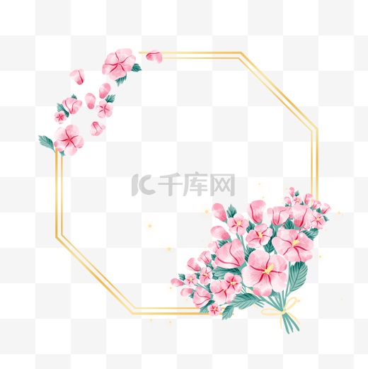 多边形金线边框韩国木槿花卉图片