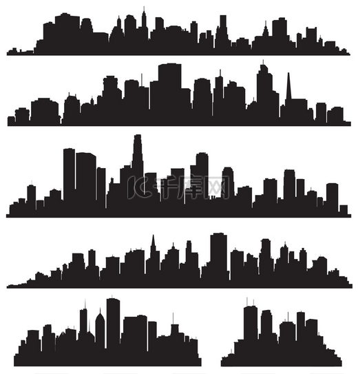 一组病媒城市的轮廓图片