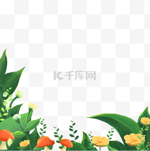 春季植物绿叶花草蘑菇图片