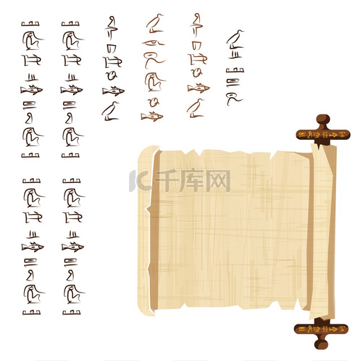 古埃及纸莎草卷轴与木杆卡通矢量插图埃及文化符号空白展开的古代纸张用木棍储存信息孤立在白色背景上古埃及木杆纸莎草卷轴图片