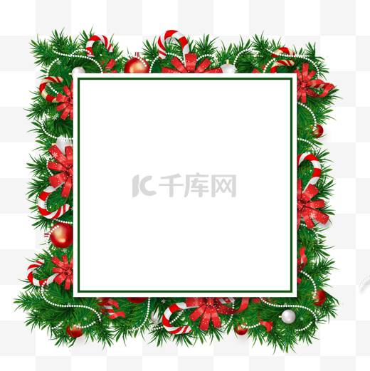 圣诞节绿叶方形装饰边框图片