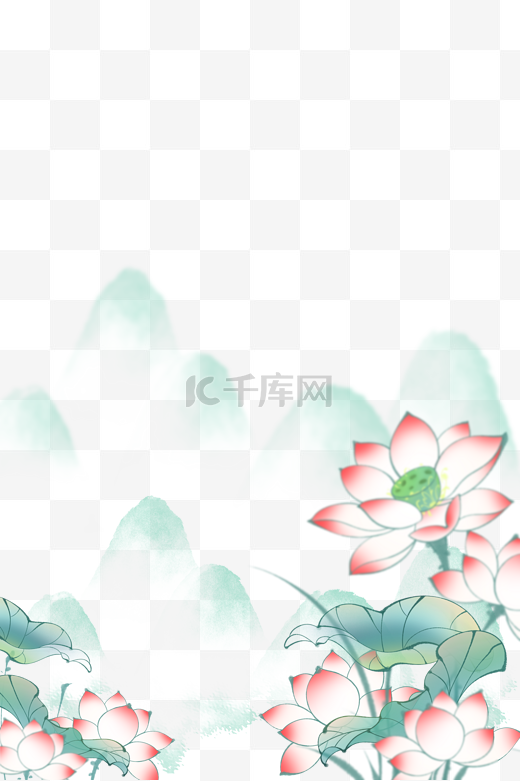 中国风典雅花卉景观荷花海报背景装饰边框图片