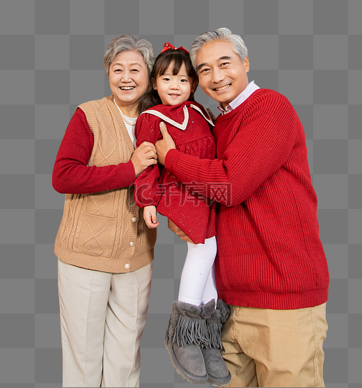 春节爷爷奶奶抱着孙女在门口开心的笑图片