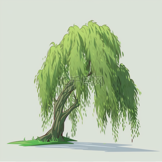 绿色手绘卡通植物柳树图片