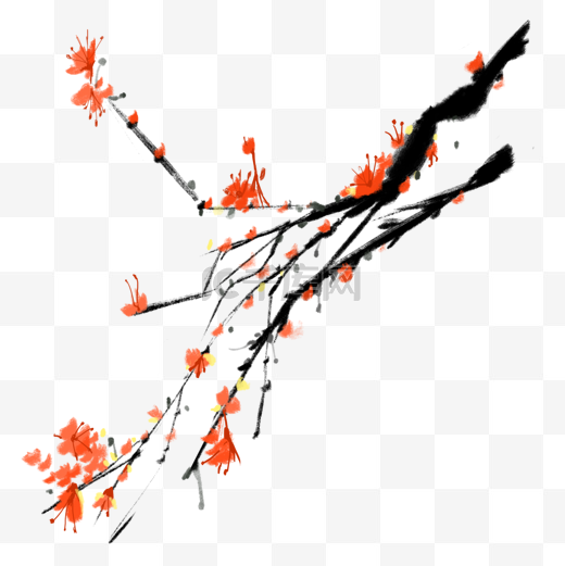 水墨新年梅花树枝插图图片