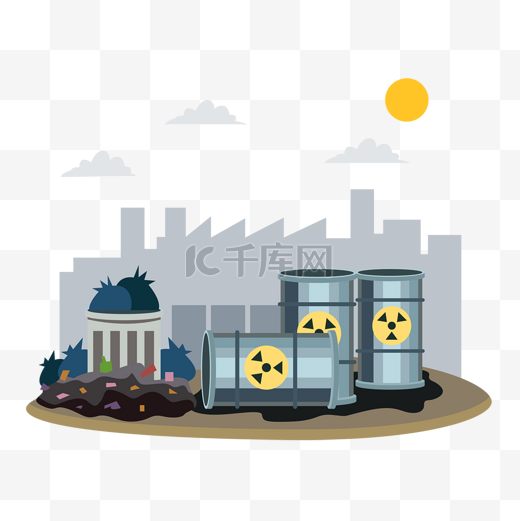 工厂垃圾核废料水污染插画核污染图片