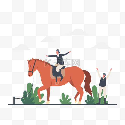 卡通马术赛马运动插画坐在马背上欢呼的骑手图片