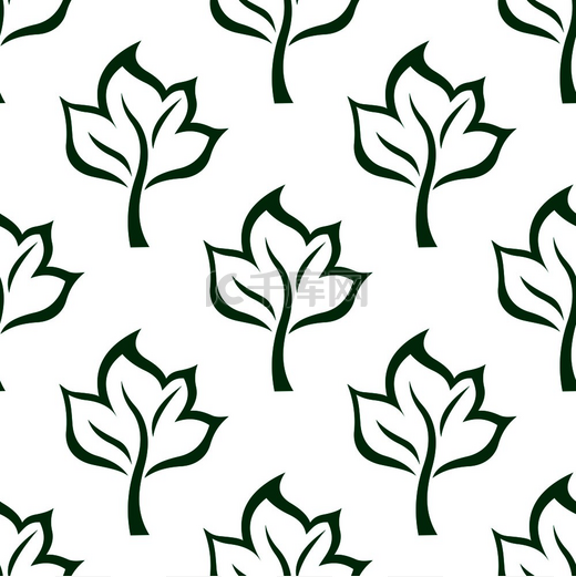 无缝图案搭配风格化的绿色轮廓枫木以自然或生态为主题的背景设计图片