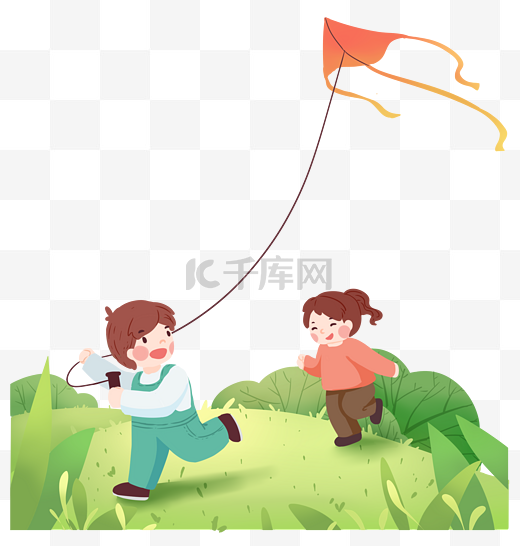 清明清明节踏青儿童出游放风筝图片