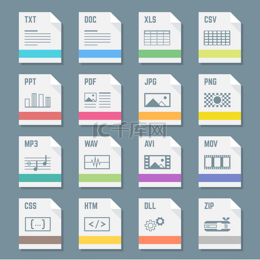 File formats icons set with illustrations图片