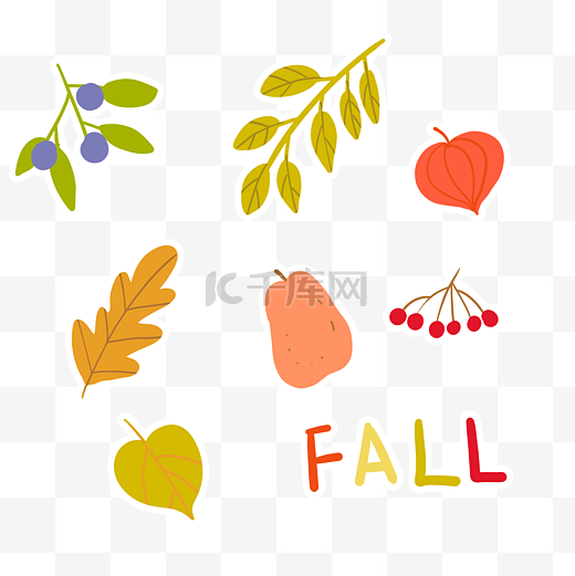 秋天秋季水果树叶贴纸图片