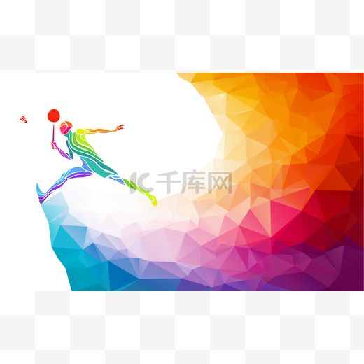 羽毛球运动邀请的海报或传单背景与空的空间，时尚抽象多彩多边形风格彩虹背上横幅模板图片