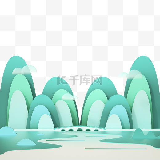 3DC4D立体清明节山水山峰湖面底框图片