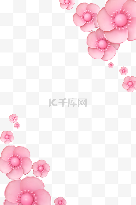 粉色C4D立体春天樱花桃花植物花朵樱花桃花边框剪纸图片