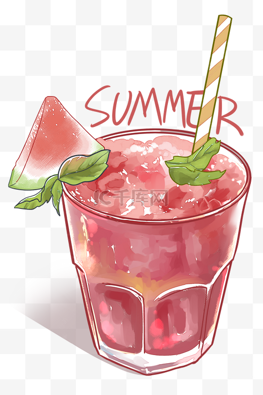 夏天手绘卡通西瓜果汁冷饮清新图片