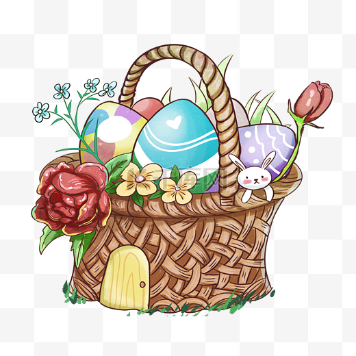 复活节兔子彩蛋花篮图片