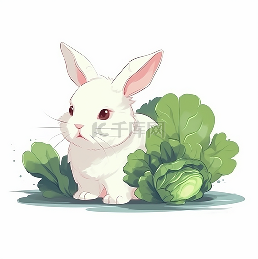 在吃白菜的小兔子图片