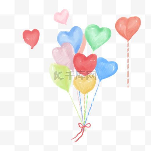 水彩风格彩色飞翔的心形气球图片