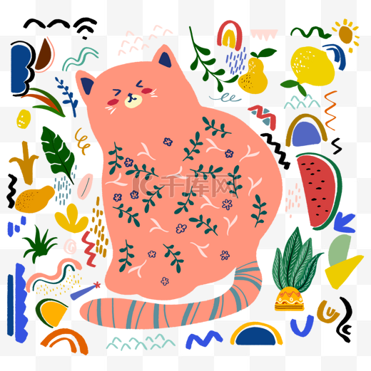 圆球抽象波西米亚风猫咪涂鸦图片