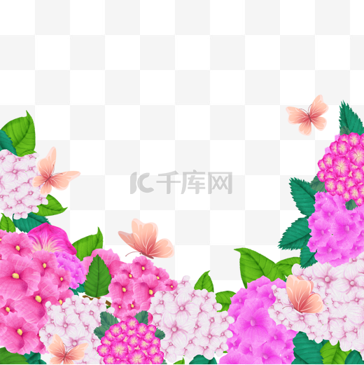 粉紫色水彩绣球花卉婚礼边框图片